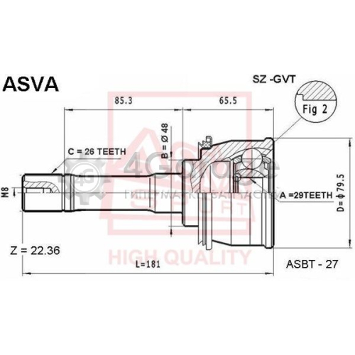 Шарнирный комплект приводной вал ASVA SZGVT в Москве