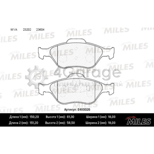 MILES E400026 Комплект тормозных колодок дисковый тормоз