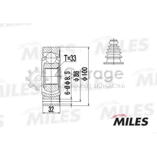 MILES GA10002 Шарнирный комплект приводной вал