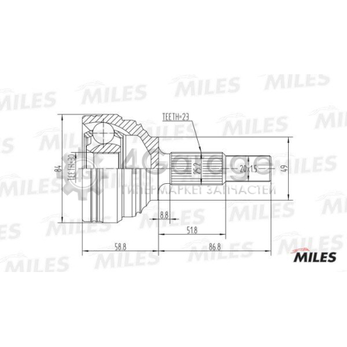 MILES GA20396 Шарнирный комплект приводной вал