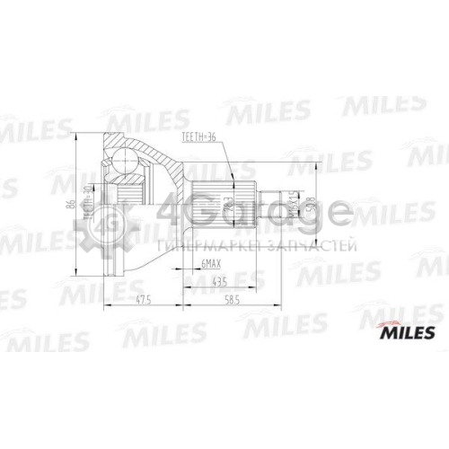 MILES GA20019 Шарнирный комплект приводной вал