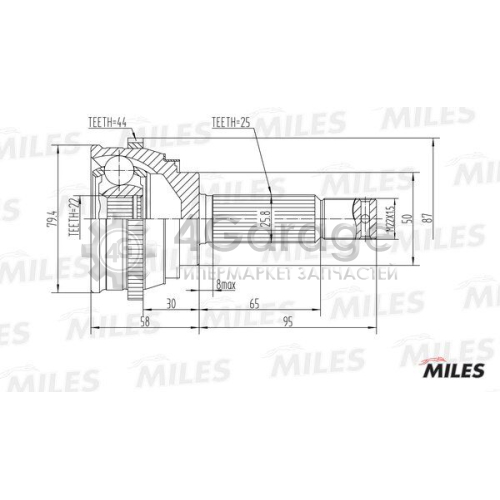 MILES GA20159 Шарнирный комплект приводной вал