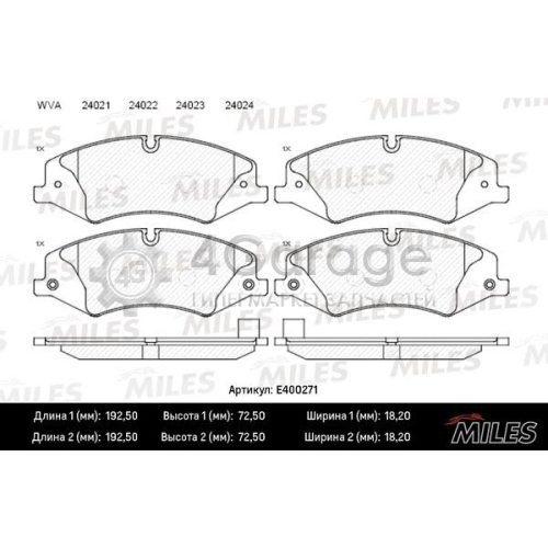 MILES E400271 Комплект тормозных колодок дисковый тормоз