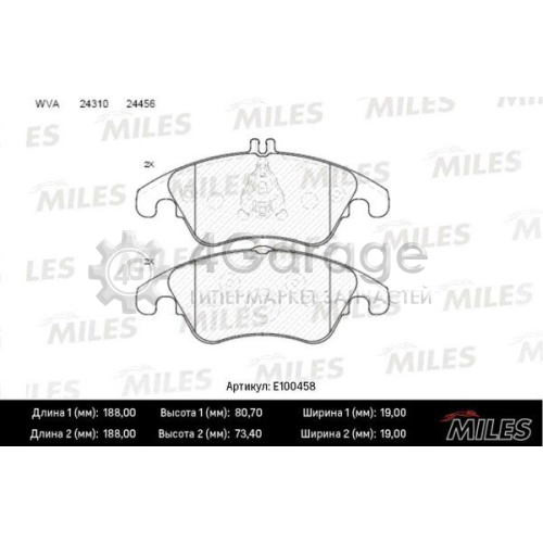 MILES E100458 Комплект тормозных колодок дисковый тормоз