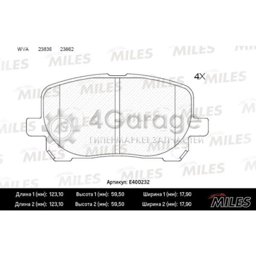 MILES E400232 Комплект тормозных колодок дисковый тормоз