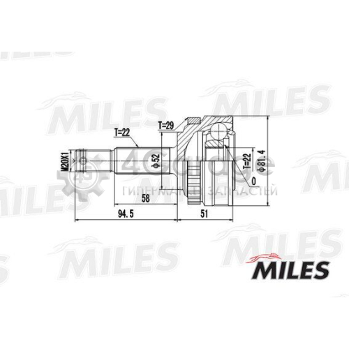 MILES GA20349 Шарнирный комплект приводной вал