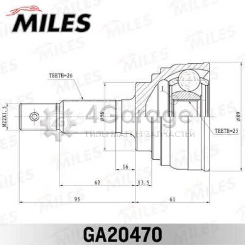 MILES GA20470 Шарнирный комплект приводной вал