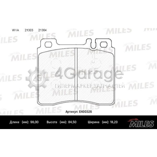 MILES E400326 Комплект тормозных колодок дисковый тормоз