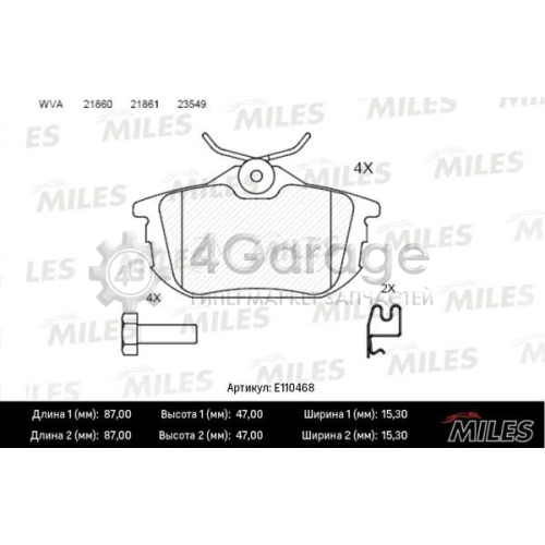 MILES E110468 Комплект тормозных колодок дисковый тормоз