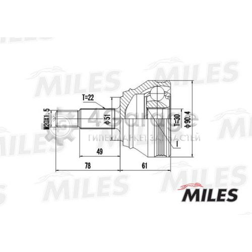 MILES GA20516 Шарнирный комплект приводной вал