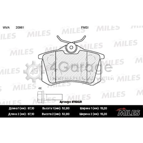 MILES E110021 Комплект тормозных колодок дисковый тормоз