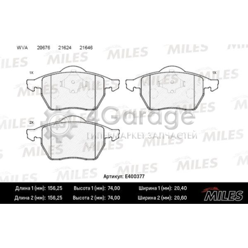 MILES E400377 Комплект тормозных колодок дисковый тормоз