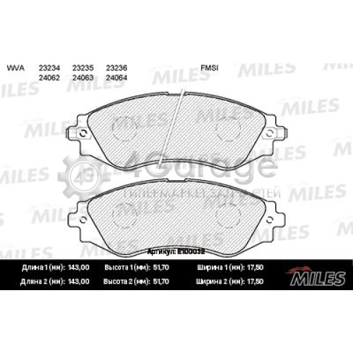 MILES E100032 Комплект тормозных колодок дисковый тормоз