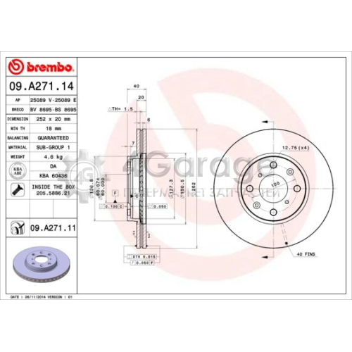 Тормозной диск COATED DISC LINE BREMBO 09A27111 в Нижнем Новгороде