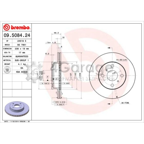 Тормозной диск BREMBO 09508424 в Ростове-на-Дону