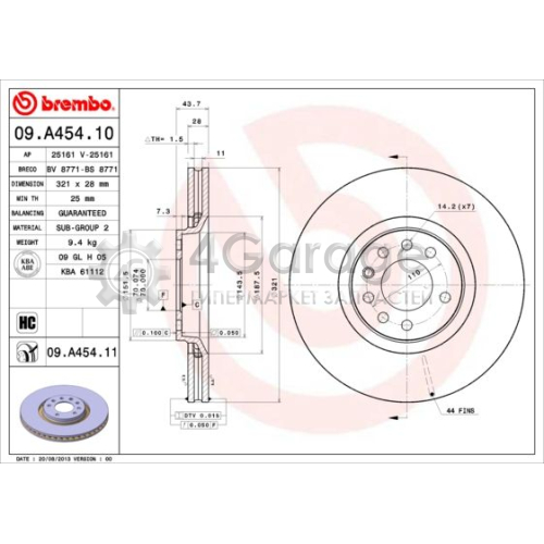 BREMBO 09A45411 Тормозной диск COATED DISC LINE