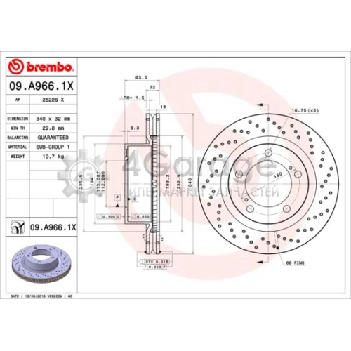 BREMBO 09A9661X Тормозной диск BREMBO XTRA LINE