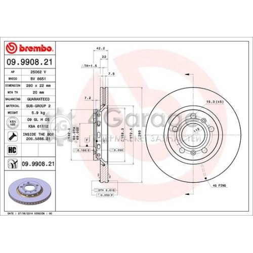 BREMBO 09990821 Тормозной диск COATED DISC LINE