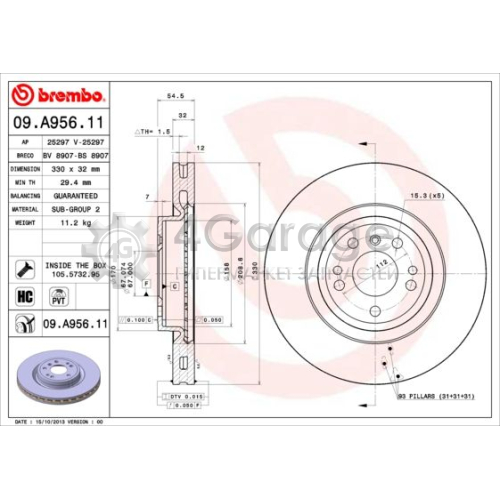 BREMBO 09A95611 Тормозной диск COATED DISC LINE