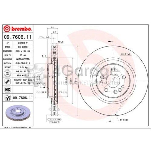 BREMBO 09760611 Тормозной диск COATED DISC LINE