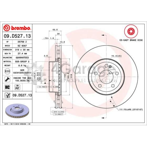 Тормозной диск CO CAST DISCS LINE BREMBO 09D52713 в Нижнем Новгороде