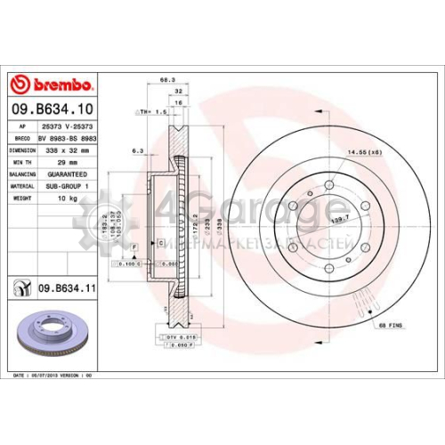 BREMBO 09B63411 Тормозной диск COATED DISC LINE