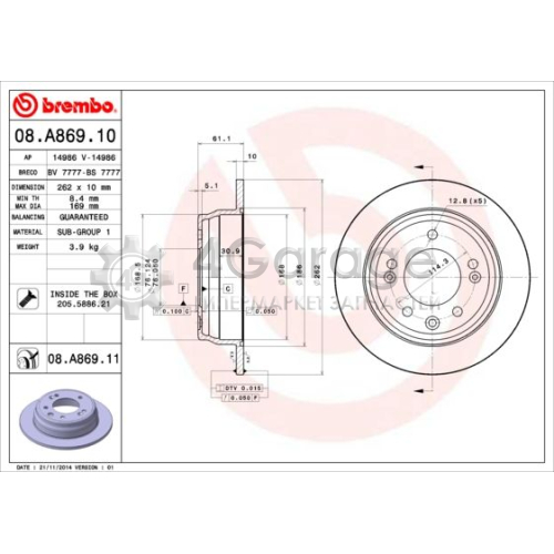 Тормозной диск BREMBO 08A86910 в Москве