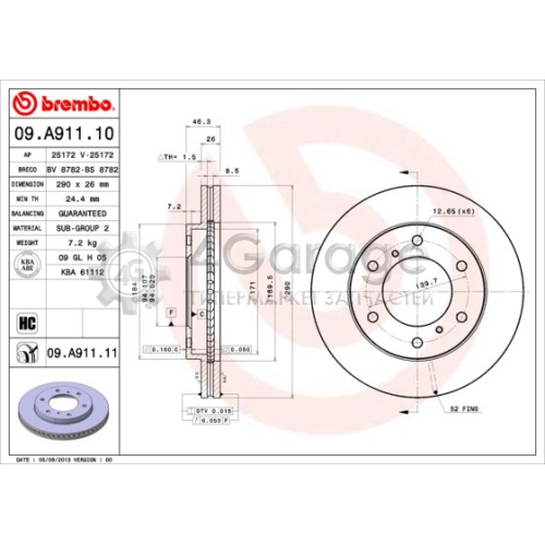 Тормозной диск BREMBO 09A91110 в Ростове-на-Дону