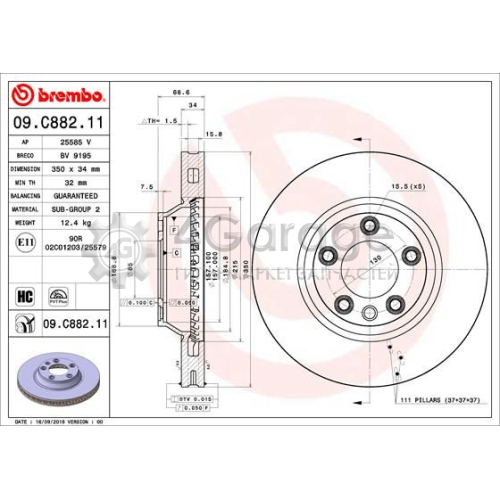 BREMBO 09C88211 Тормозной диск COATED DISC LINE