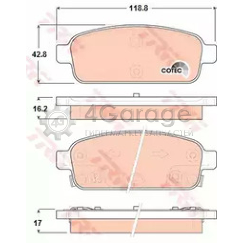 TRW GDB1844 Колодки задние CHEVROLET CRUZE (J30_) ORLANDO OPEL ASTRA J MOKKA GDB1844