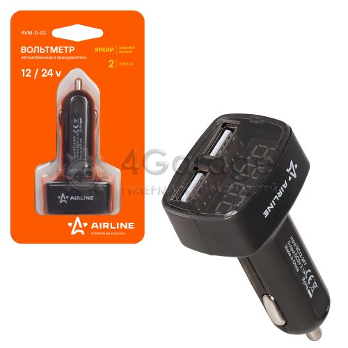 AIRLINE AVMD02 Вольтметр + 2USB 3 1A в прикуриватель 12 24В