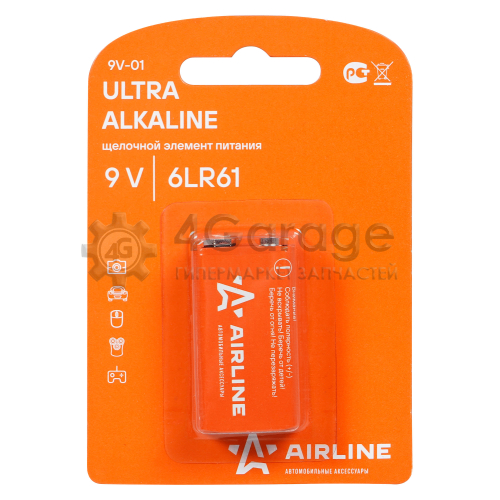 AIRLINE 9V01 Батарейка 6LR61/Крона 9V щелочная 1 шт.