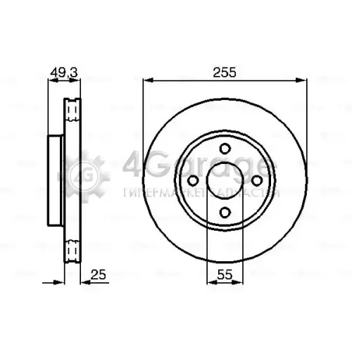 BOSCH 0986479084 Диск тормозной передний TOYOTA COROLLA (E12) (255мм) 0986479084