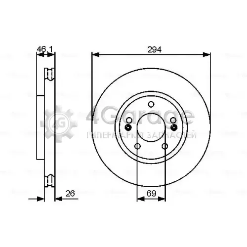 BOSCH 0986479434 Диск торм. пер. вент. [294x26] 5 отв.