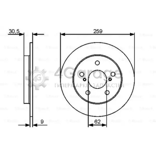 BOSCH 0986479418 Диск торм. зад.[259x9] 5 отв.