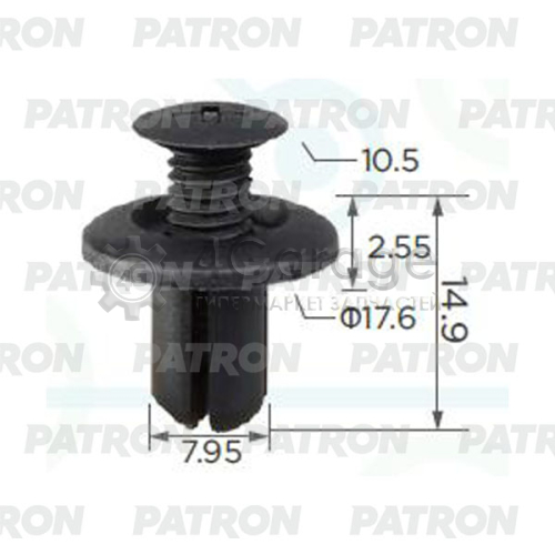 PATRON P370160A Клипса пластмассовая (упаковка 100шт) ввинчивающаяся (черная) MAZDA