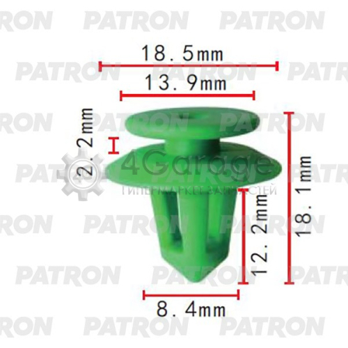 PATRON P372084 Клипса пластмассовая Mercedes Применяемость: Клипса внутренней обшивки Mercedes D=13.9, T=18.5, H=18.1, F=8.4