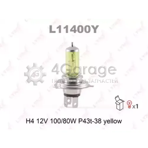 LYNXauto L11400Y Лампа галогеновая H4 12V 100/80W P43T 38 YELLOW L11400Y