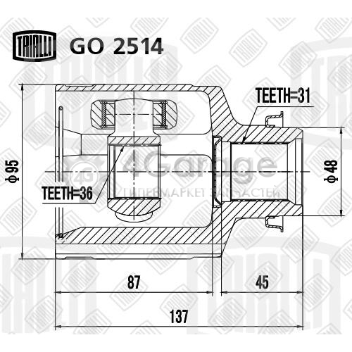 TRIALLI GO2514 ШРУС внутренний правый Mazda CX 7 07 2.2/2.3/2.5 AT GO2514