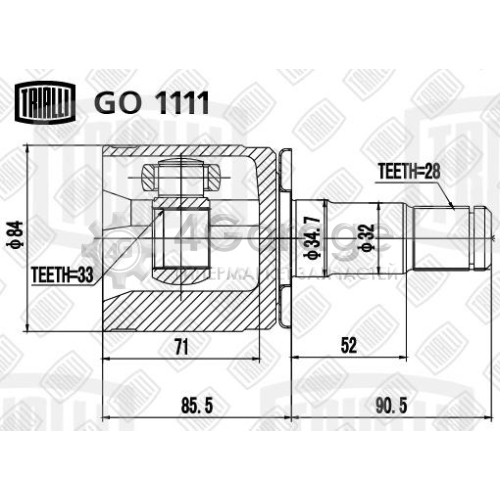 TRIALLI GO1111 ШРУС внутр. лев. для а/м Mitsubishi Pajero (00 ) 3.0/3.2 AT/F/MT (GO 1111)