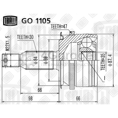 TRIALLI GO1105 ШРУС наружный Mitsubishi L200 05 2.4/2.5/2.8/3.2 AT/MT GO1105