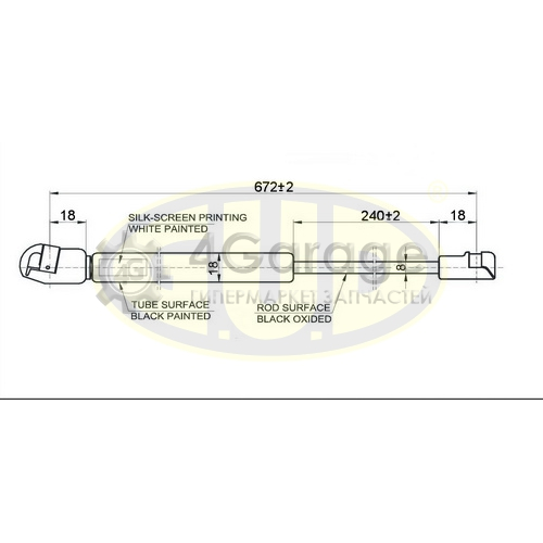 G.U.D. GGS010130 АМОРТИЗАТОР КАПОТА BMW Z4 (E85) 02/03 2008 180N L=672/240MM