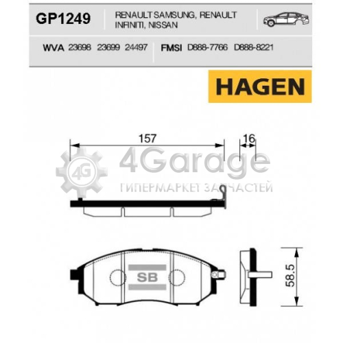 Hi-Q (SANGSIN) GP1249 Колодки тормозные передние HAGEN