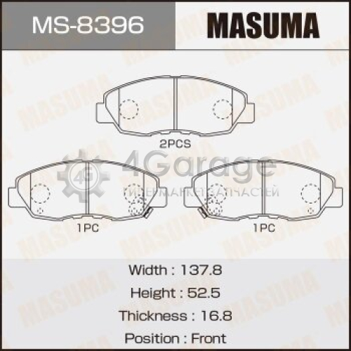 MASUMA MS8396 Колодки дисковые MASUMA, AN-455WK, NP8000, P28042 front, аналог MS-8484 (1/12)