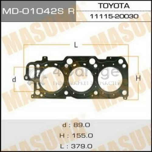 MASUMA MD01042SRH Прокладка Головки блока MASUMA, 1MZ-FE, четырехслойная (металл-эластомер) RH Толщина 1,30 мм (1/10)