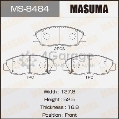 MASUMA MS8484 Колодки дисковые MASUMA, AN-455WK, NP8000, P28042 front, аналог MS-8396 (1/12)