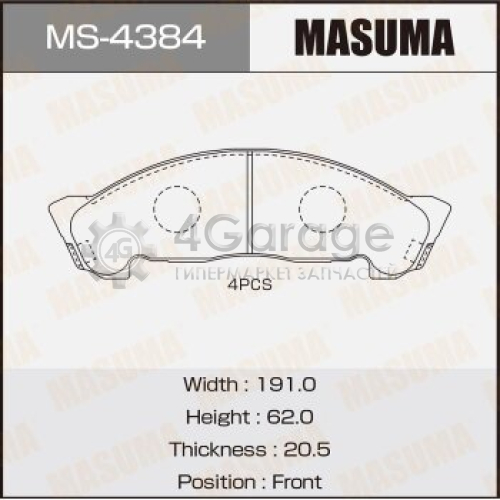 MASUMA MS4384 Колодки дисковые MASUMA, AN-429WK, PF-4384 front (1/8)