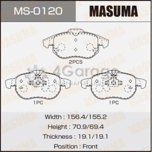 MASUMA MS0120 Колодки дисковые MASUMA, AN-4288K, P59043 front (1/6)