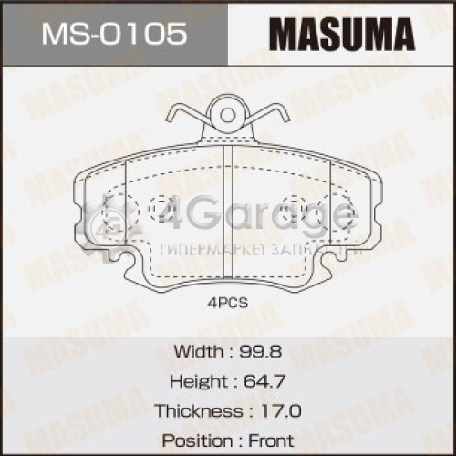 MASUMA MS0105 Колодки дисковые MASUMA, AN-4014K, P68008 front (1/12)