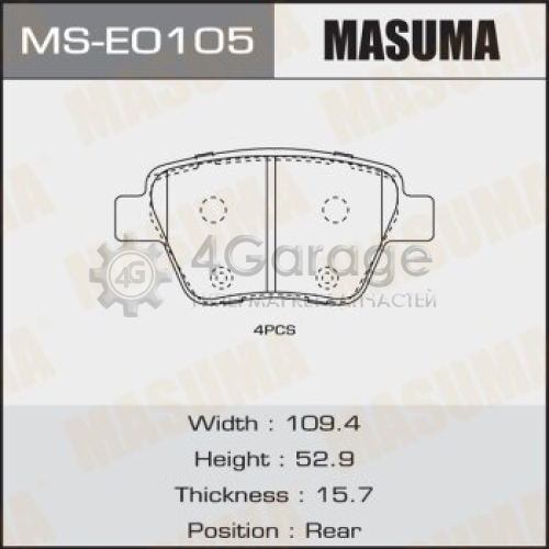 MASUMA MSE0105 Колодки дисковые MASUMA, AN-7018K, P85114 front (1/12)